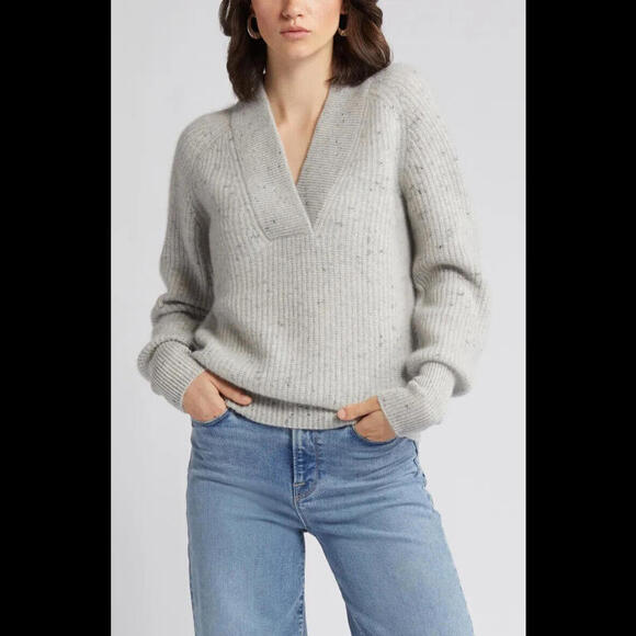 NEW Nordstrom Signature Speckle Cashmere Sweater in Gray/Black XL